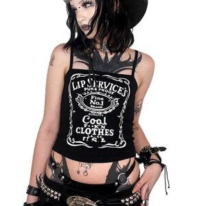 Lip Service Tank Top Women XL Black Whiskey Logo Puke Proof LA USA Goth Rock NEW